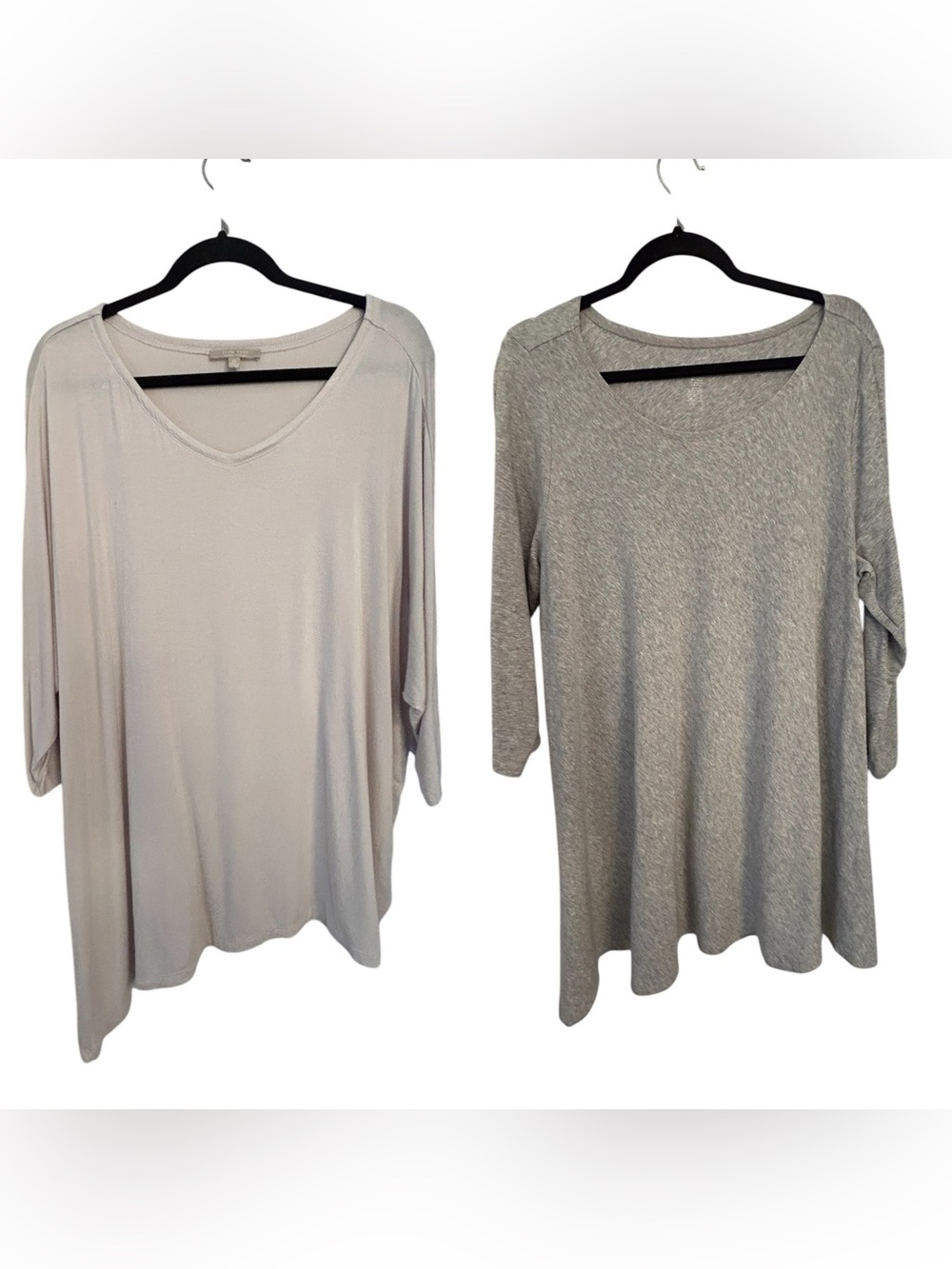 Women's Heathered Grey &Beige Scoop/V-Neck Neck Long Sleeve Tunic Tops Size 2x